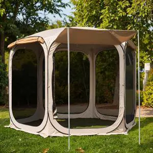 10×10 FT Pop Up Canopy Tent with Mesh Walls | Outdoor Screen House with 6 Sunshades | Waterproof Gazebo with Carry Bag | Portable Shelter for Camping, Patio, and Beach | Beige