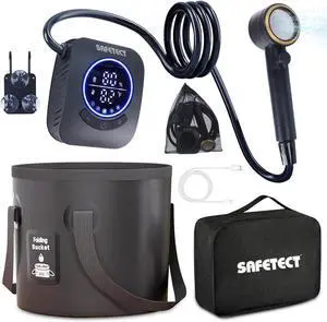 Portable Camp Shower Pump, IPX8 Waterproof, 8000mAh Rechargeable Shower Pump, 5 Speed Mode & 4 Water Mode Camping Shower with 20 L Foldable Bucket, Shower for Hiking,Travel, Pet Bath, Car Wash