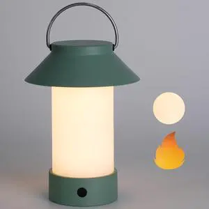 Rechargeable Outdoor Lantern Waterproof, Dimmable Warm White & Flickering Flame Mood Light, Portable Cordless Table Lamp for Patio/Camping/Shower/Emergency Power Outage (Green)