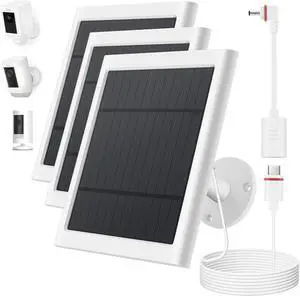 Solar Panel for Ring Camera, 3 Pack 4W Solar Charger Compatible with Ring Spotlight &All-New Stick Up Outdoor Cam Battery, 10ft Long Cable with USB-C to Rings Barrel Plug Adapter (White)