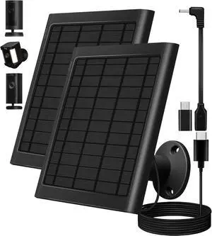 Solar Panel for Ring Camera, 2-Pack 8W Solar Panel Charger Compatible with Ring Stick Up Cam Battery, Spotlight Cam Battery, Includes Barrel Plug to USB-C Adapter, IP65 Waterproof, 10ft Cable