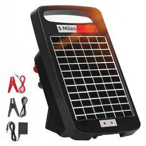 5 Miles Solar Electric Fence Charger,Output 0.11J Electric Fence Charger,24-Hour Uninterrupted Protection S.olar F.ence Chargers,Solar Fence Energizerr That can Work for 14 Days Without Sunlight