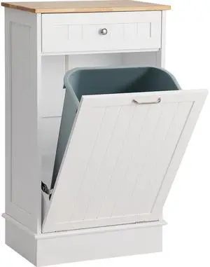 Tilt Out Trash Bin Cabinet Dog Proof Trash Can Holder Kitchen Island Without Garbage Bin or Tilt Out Laundry Hamper (White)