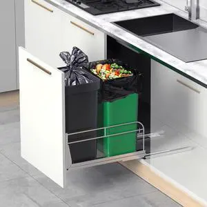 Dual Cabinet Trash Can Pull Out Kit With Soft-Close Slides, Heavy Duty Under Sink for Kitchen, Laundry, Garbage - Requires 17" W X 24" D Opening