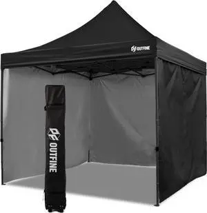 Heavy Duty Canopy 10x10 Pop Up Commercial Canopy Tent with 3 Side Walls Instant Shade, Bonus Upgrade Roller Bag, 4 Weight Bags, Stakes and Ropes (Black, 10 * 10FT)