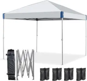 10x10 Ft Pop Up Canopy Tent,Water-Resistant 210D Oxford Fabric Portable Instant Shade, Easy Assembly Commercial Gazebo with Wheeled Carry Bag & 4 Sand Bags for Camping, Party, Gray