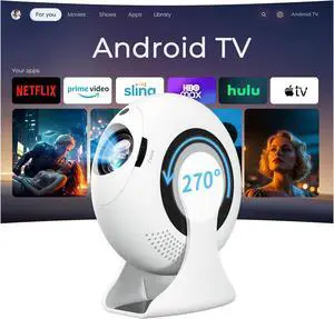 Built-in Apps Mini Portable Projector, 1080P Support Full HD,Auto Keystone Projector with WiFi & Bluetooth, 270° Rotatable Smart Home Cinema Projector for Phone/HDMI/USB/Laptop SkyLoop 200