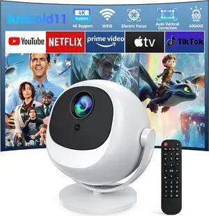 L-mix Mini 4k smart portable projector with 360° rotatable, projector wifi and bluetooth android 11 WiFi movie outdoor proyector portátil 4k with built-in app and remote control ceiling projector