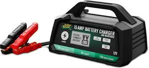 15 AMP Battery Charger and Maintainer - 12V Switchable 15 AMP / 8 AMP / 2 AMP - Selectable Chemistry Standard AGM Gel - LCD Display - 022-0234-DL-WH