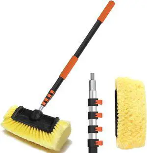 12FT Car Wash Brush with Long Handle, 12-Inch Soft Bristle, with Aluminium Telescoping Pole, for Cleaning Car, SUV, RV, Boats, House Siding, Floors, Solar Panels, and More
