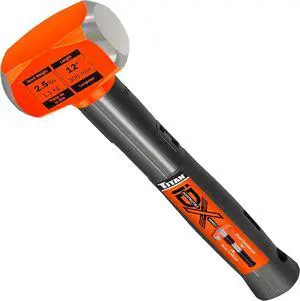 iDX 63612 2.5lb Drilling Hammer, Sledgehammer with 12" Indestructible Handle Reinforced with Steel Locking Plates & Steel Bars, Vulcanized Rubber Grip, Overtstrike Protection