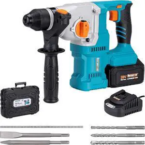 20V Cordless 1-1/8" Rotary Hammer Drill SDS-Plus Brushless Motor with Safety Clutch, 4.0Ah Lithium-Ion Battery Powered, 3.0A Fast Charger, 4 Modes Variable Speed Rotomartillo for Concrete