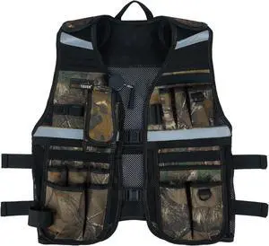 Tool Vest for Men Reflective Safety Tool Vest with Adjustable Straps,Removable Phone Holder for Electrical,Carpenters,Construction(Camo)