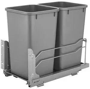 Double Pullout Trash Can for Base Kitchen Cabinets 27 Quart 12.5 Gallon with Soft-Close Slides, Metallic Silver, 53WC-1527SCDM-217