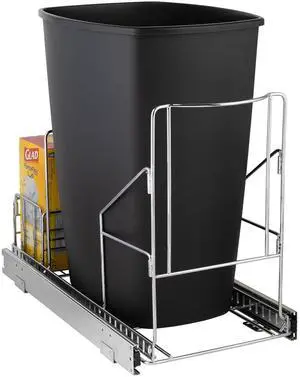 HOLDN STORAGE Pull Out Trash Can Under Cabinet - Trash Can Not Included - Dedicated Space for Disposable Trash Bags, Requires a 11 Cabinet Opening, Adjustable, Heavy Duty, Anti Rust Chrome Finish
