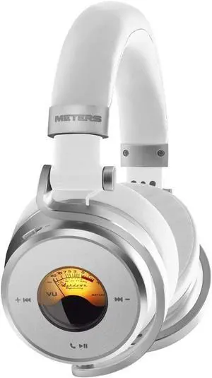 OV-1-B-C Over-Ear Wireless Headphones with Active Noise Cancellation - Studio-Quality Sound with 16-Hour Playback & VU Display - Bluetooth 5.0, App-Controlled, 40mm Drivers (White)