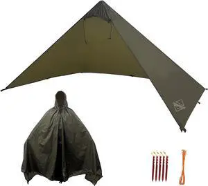 Lightweight Poncho Shelter, Solitary Shelter Cape Silnylon Emergency Survival Shelter Ultralight Minimalist Shelter for Camping Hiking Backpacking Bug Out Bag