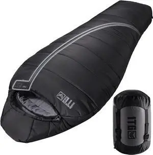 Sleeping Bag for Adults, Warm Weather Camping Mummy Sleeping Bags (25-36) with Adjustable Hood, Phone Pocket & Compression Sack for Hiking Travel Hunting