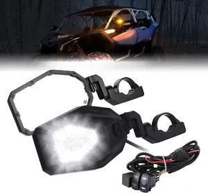 UTV Side Mirrors with Spot Light, Turn Signal Light for 1.6-2 in Roll Bar, Heavy Duty Aluminum LED UTV Rearview Mirrors Compatible with Polaris RZR Can-Am X3 Kawasaki Mule Teryx Pioneer Talon