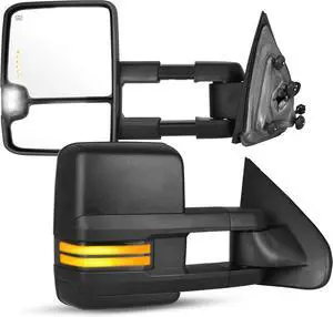Towing Mirrors Compatible with 2014 2015 2016 2017 2018 Silverado Sierra 1500 2500HD 3500HD, LED Tube Turn Signal Light Power Heated Telescoping Clearance Light