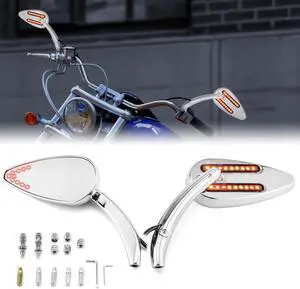 Mirrors with Turn Signal Rear Mirror Teardrop for 8mm/10mm Screw Compatible with Harley Sportster Dyna Softail Touring Models (Chrome)