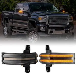 LED Side Mirror Turn Signal Light Compatible with Sierra/Silverado 1500 2500HD 3500HD 2014-2019, Dual-Row Amber LED Dynamic Sequential Turn Signal Light, Smoked Len