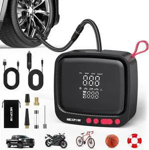 Tire Inflator Portable Air Compressor, 180 PSI Cordless Air Pump for Car Tires with Dual Digital Pressure Gauge & Auto Shut-Off, Portable Tire Pump for Car, Motorcycle, Bicycle, Ball and More