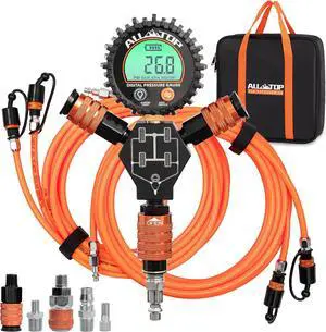 4 Tire Inflation & Deflation System, Up to 200" Wheelbase, Rapid High-Flow Air Up Down Kit w/Digital Pressure Gauge & Worry-Free Quick Fitting Package