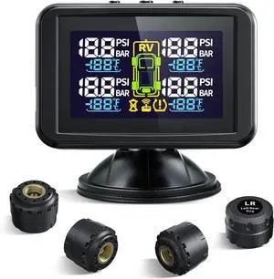 TM5 Tire Pressure Monitoring System - Large Colorful Screen TPMS, 5 Alert Modes with 4 External Sensors, Real-time Monitoring Tire Pressure&Temperature, 0-87 PSI Ideal for RV Trailer SUV Sedan