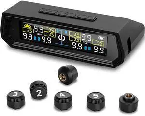 RV Tire Pressure Monitoring System with 6 Sensors &6 Alarm Modes,Tpms with Solar Charge &USB, Auto on/Off &Voice Prompt,0-9.9BAR/144PSI &Real-time Color LCD Display for RV/Trailer/Truck/Sedan