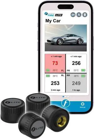 TIRE LITE TPMS Sensor - Wireless Tire Pressure Monitoring System with Bluetooth 5.0 | Real-Time Tire Pressure Sensor | Easy DIY Installation for Car SUV & 4x4 | Compatible with iOS & Android