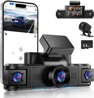 4 Channel Dash Cam 360° View, Front and Rear Inside Left Right, 2K Dash Camera for Cars, Built-in 5G WiFi & APP Control, Night Vision, G-Sensor, 24/7 Recording Parking Mode, with 64GB SD Card