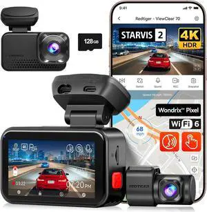 REDTIGER ViewClear 70 4K+2.5K Dash Cam Front and Rear, STARVIS 2 IMX678 x Wondrix Sensor, Dual HDR Hyper Night Clarity, 5.8GHz WiFi 6, 30MB/S Fast Download, Dash Camera with 24H Parking Monitor