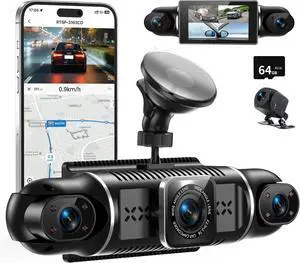 4 Channel Car Dash Cam 360° Coverage - Front 2K + Triple 1080P HD Car Camera Built-in WiFi Dash Camera with App, G-Sensor/Night Vision/Parking Mode/Loop Recording Free 64GB SD Card