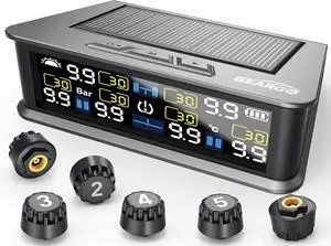 RV Tire Pressure Monitoring System (TPMS) - Solar-Powered with 6 Sensors & 6 Alarm Modes, 2025 Updated Color LCD Display, 9.9BAR/144PSI, for RV/Trailer/Truck/Sedan
