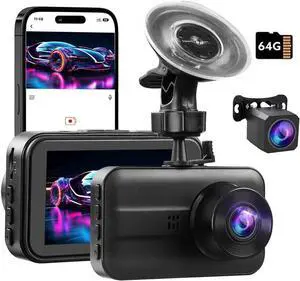 Dashcam for Cars,4K/2K Car Camera Dash Cam Front and Rear,3.0" IPS Screen with App Control Car Driving Recorder with G-Sensor,Loop Recording,Night Vision,Car DVR 64GB SD Card (4K Front+2K Rear)