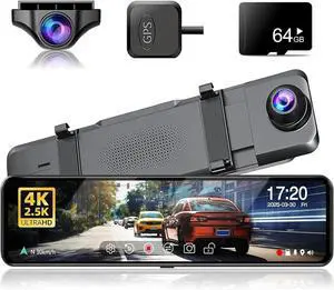 G814 11" 4K+2.5K Rear View Mirror Camera  No WiFi/Bluetooth, Mirror Dash Cam Front and Rear, Pure Evidence Recorder, Dash Cam for Cars, 3X Zoom, 64GB Card Included