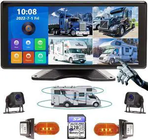 10.36-Inch 6 Split Touchable 128GB Large Audio Screen 1080P Backup Camera Monitor & Built-in DVR Video Recorder for RV Truck Trailer Rear Side Front Reversing View Wired System Image Waterproof DCD104