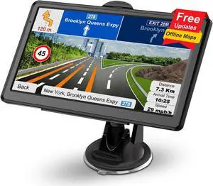 GPS Navigator for Car with Latest 2025 Map Free Update, Car GPS Navigation System for Truck Commercial Drivers with POI/Zip Search, Support Voice Turn Guidance, Red Light Warning, Speedcam Alerts, FM