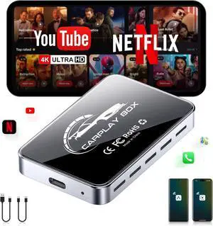 AI Box Wireless CarPlay & Auto Adapter - Plug & Play, Dual-Band WiFi, Bluetooth 5.0, 4K Video Support, Android 12.0 System, Compatible with Factory CarPlay & Android Auto 4GB RAM+32GB ROM