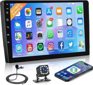 10.1-inch Android 15 Double Din Car Stereo with Wireless Mirror Link - Bluetooth, WiFi, EQ, FM/RDS Radio, Split Screen, Reverse Camera Input & Steering Wheel ControlCar Audio Receivers