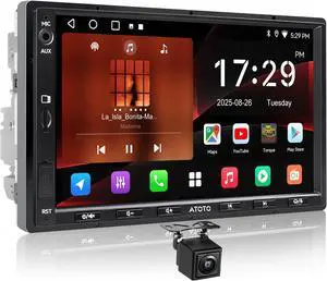 A5 7" 2+32G Android Double Din Car Stereo with Backup Camera, Wireless CarPlay& Android Auto Touch Screen, WiFi/Bluetooth/USB,24EQ DSP&4.1 CHN, FM/SWC/TF Support, GPS Tracking&AI Chat
