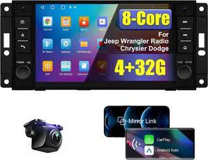 8 Core 4+32G Car Radio Stereo for Jeep Wrangler JK Compass Patriot/Chrysler/Dodge Ram/Charger with Wireless Carplay Android Auto 7'' HD Touchscreen Android Car Stereo with Backup Camera AM/FM/RDS