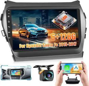 8Core 6+128G Car Radio for Hyundai Santa Fe IX45 2013-2017:Android 13 Car Stereo with Wireless Carplay Android Auto, 9'' IPS 1280 * 720 Touch Screen Bluetooth 5.0 Radio for Santa Fe with DSP GPS
