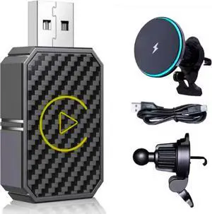 Wireless CarPlay Adapter With Magnetic Phone Charger Mount Bluetooth Auto-Connect - Compatible With CarPlay Vehicles, Upgrade to Hands-Free for iPhone or Android