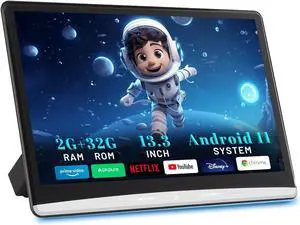 13.3 Inch 2G+32G Android 11 Car Headrest Video Player,Rear Seat Car TV with 4K IPS Touch Screen Monitor,Car Headrest Screen Support Phone Wireless Connection Mirror Link, HDMI in+Out/Bluetooth/FM/USB