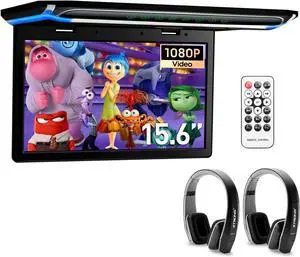® 15.6 Inch Ultra-Thin FHD Digital TFT Screen 1080P Video Car Overhead Player Roof Mounted Monitor HDMI Port with Black New Version IR Headphones (No DVD)
