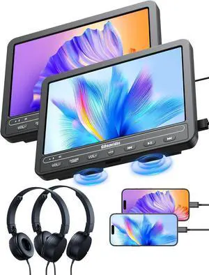 10.1" Portable DVD Players for Car with HDMI Input, 5-Hour Battery, 2 Headphones, Dual Car DVD Players for Back Seat Support USB/TF Card, Last Memory, Play Same/Different Movies, Region Free