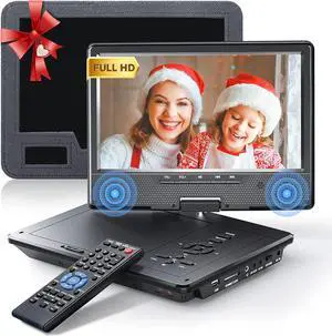 12.5" Portable DVD Player for Car, 10.5" HD Swivel Screen with Car Headrest Holder, 5-Hour Rechargeable, Support USB/SD/Sync TV, Regions Free, Last Memory