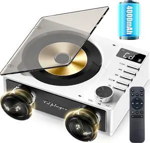 Desktop CD Player with 4000mAh Rechargeable Battery,Bluetooth CD Player Wtih Dual Big Speakers,Remote Control, LCD Display, Support Opt/USB/TF Card/AUX/3.5mm Headphone Jack for Car Or Home